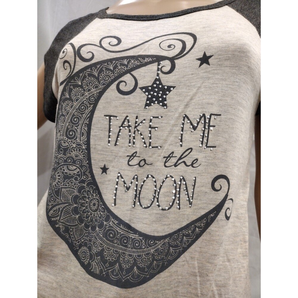 French Pastry Women's Medium Beige Rhinestone 'Take Me To The Moon' Shirt Top - Picture 2 of 6